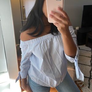 Light Blue Off The Shoulder Blouse